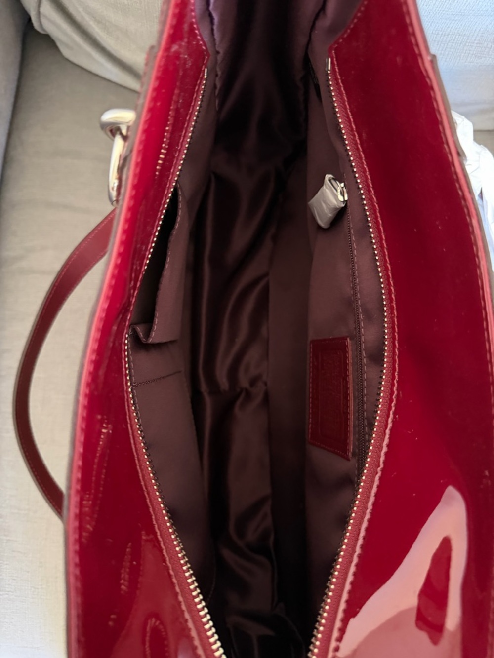NWT Coach Patent Leather RARE Burgundy Wine Colored City Tote Bag - Picture 14 of 15